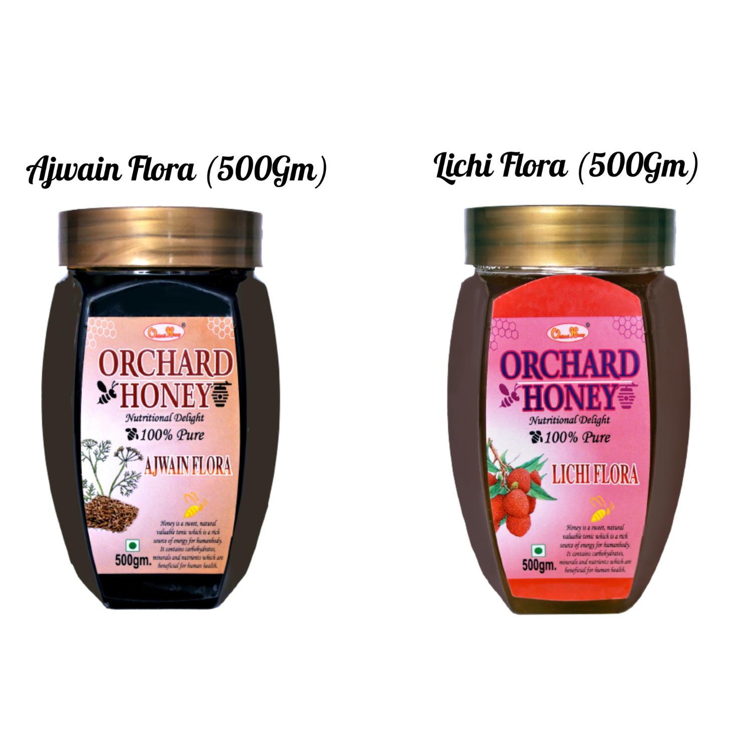 Orchard Honey Combo Pack (Ajwain+Lichi) 100 Percent Pure and Natural (2 x 500 g)